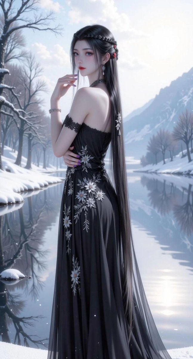 So_8311's tweet photo. In the silence of winter, she blooms like a midnight flower graceful, mysterious, and untouchable https://t.co/n1M4dXlcPN