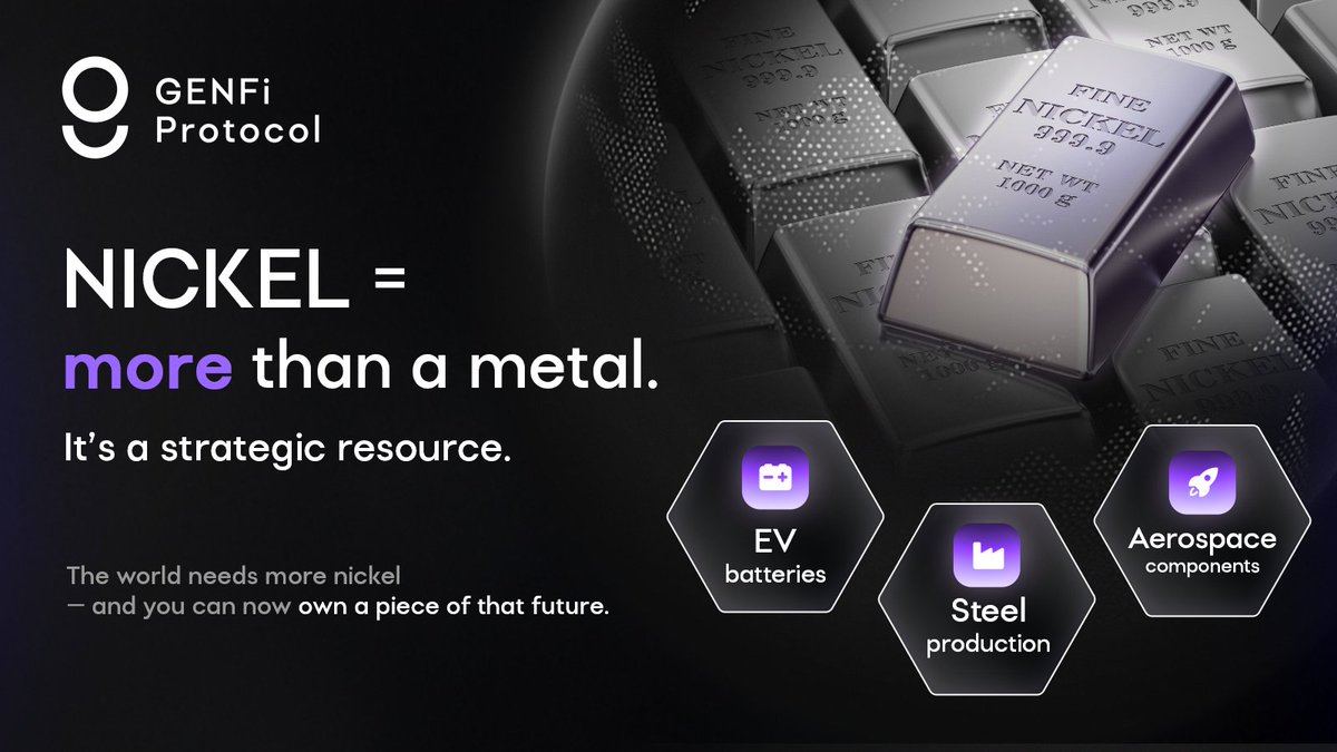 tubescommunity's tweet image. ⛏️ Nickel = more than a metal.
    It’s a strategic resource.
    • EV batteries
    • Steel production
    • Aerospace components
    The world needs more nickel — and you can now own a piece of that   future.
    #NickelAssets #OnChainFinance #GENFI