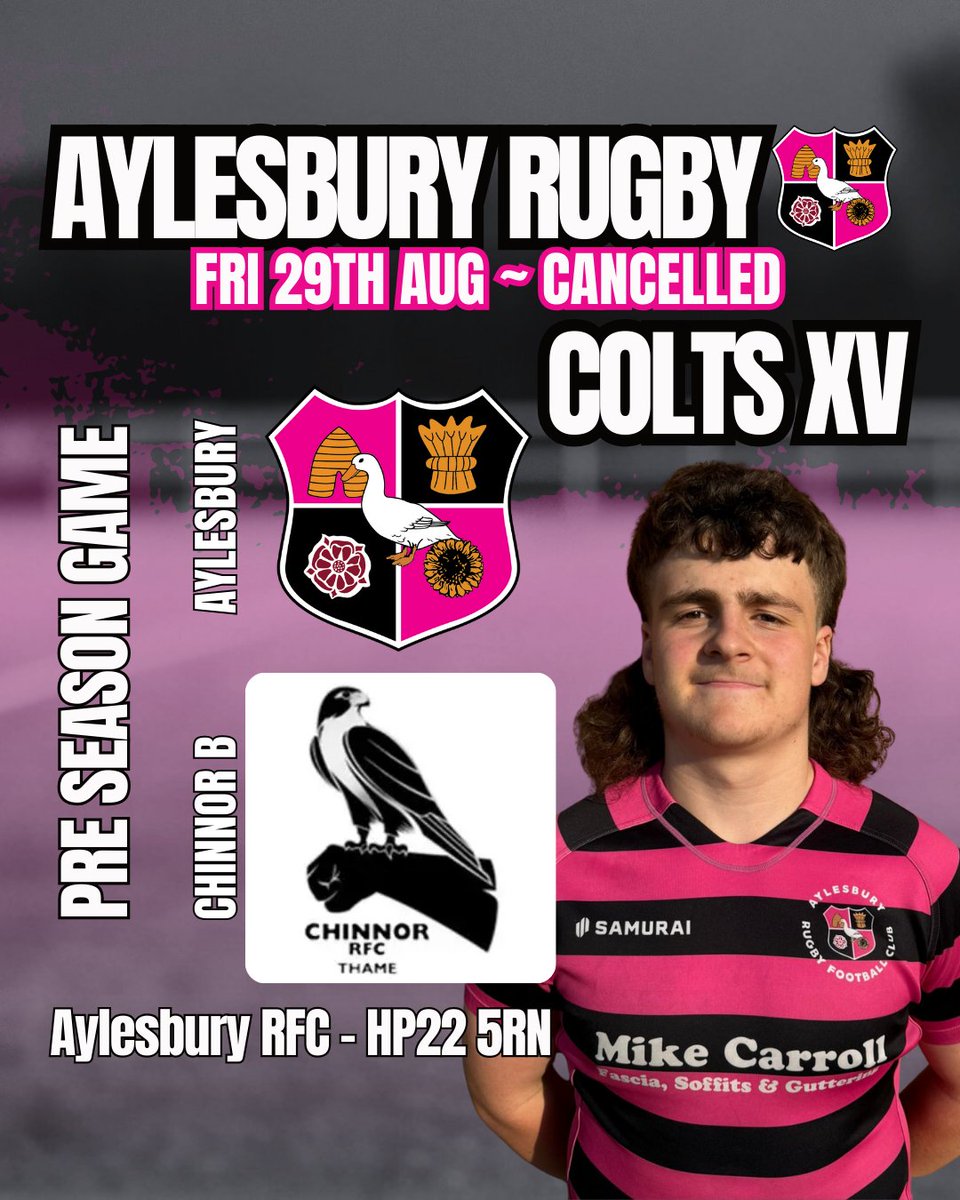 💗🖤 AYLESBURY RUGBY – COLTS UPDATE 🖤💗

Unfortunately, this Friday’s Colts fixture has been cancelled.

Instead, the Colts will be training at Ostler’s Field ✅

📅 Friday 29th August
🏉 Colts Training Session

#AylesburyRugby #MagentaAndBlack #COYAs #GrassrootsRugby