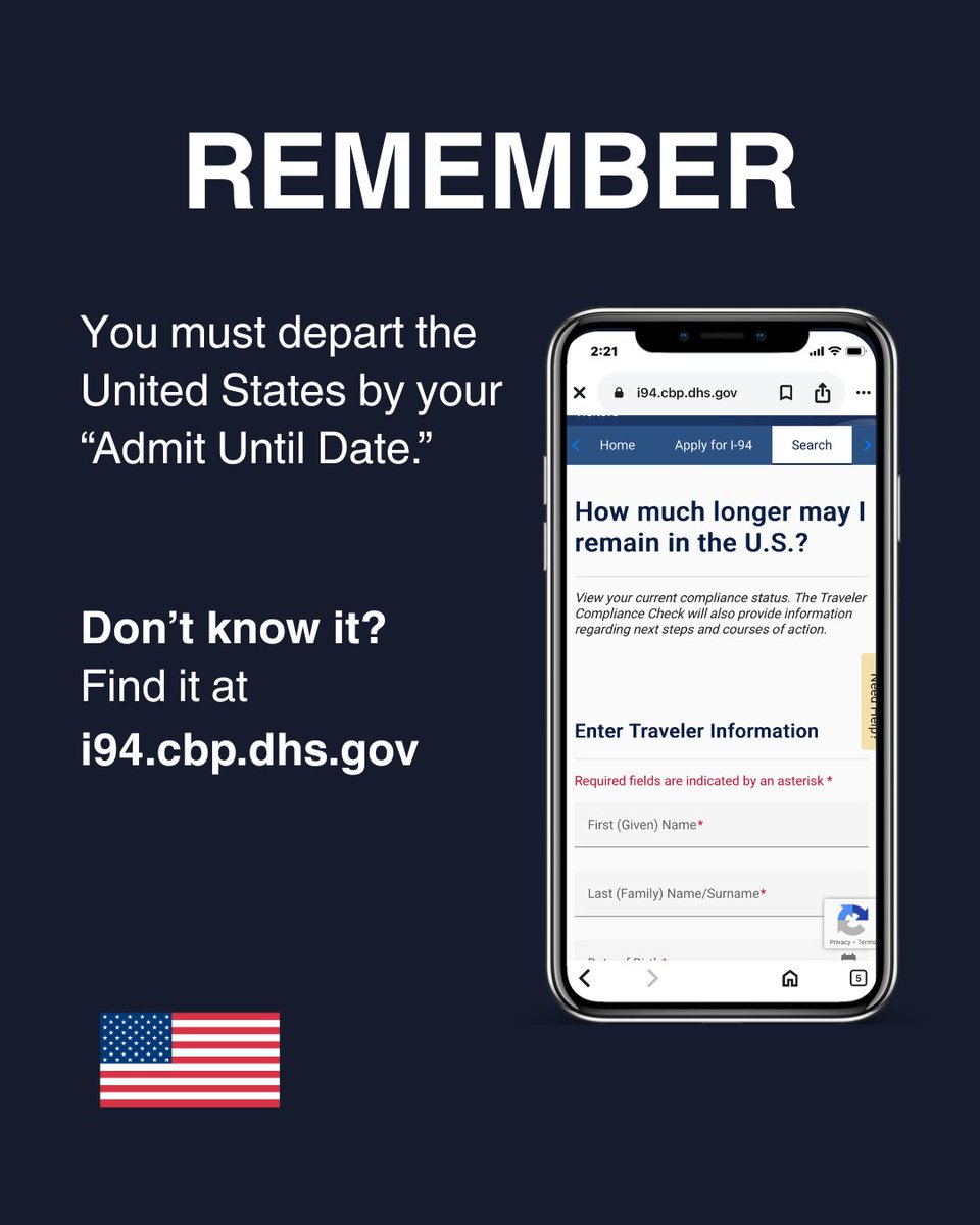 Prevent overstays and remain compliant with U.S. immigration law. Travelers lawfully admitted to the U.S. can access their Form I-94 online to track their authorized period of stay. Visit i94.cbp.dhs.gov to view and print your official admission record and ensure you're