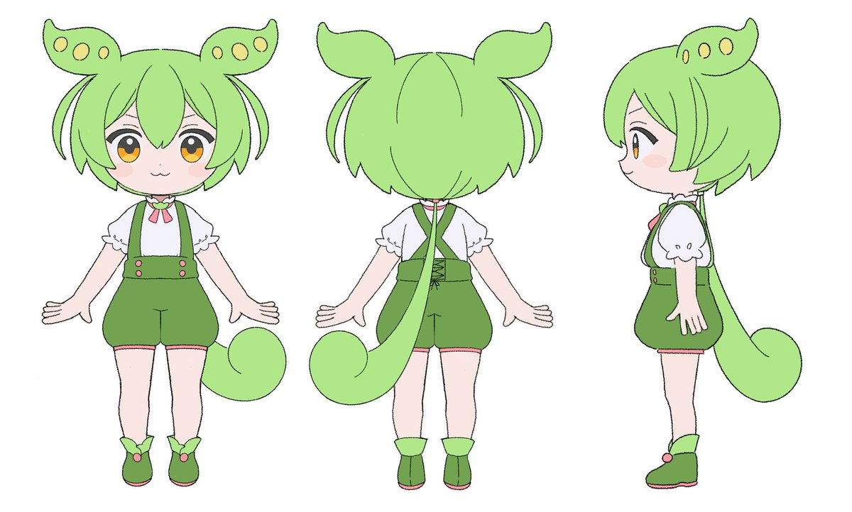 ずんだもんの三面図できた！
ここから頑張ってモデリングする