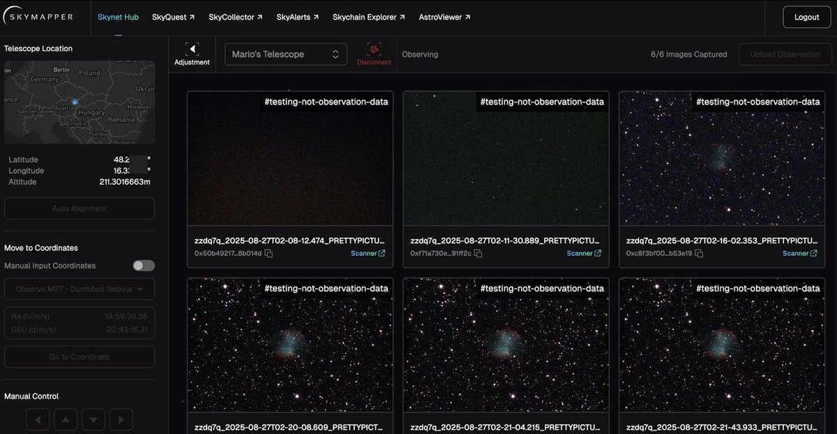 From Vienna, Austria 🇦🇹 - The Dumbbell Nebula (M27) captured in SkyViewer. 

An icon of the summer sky in the northern hemisphere can now be viewed and shared through our decentralized telescope network🔭