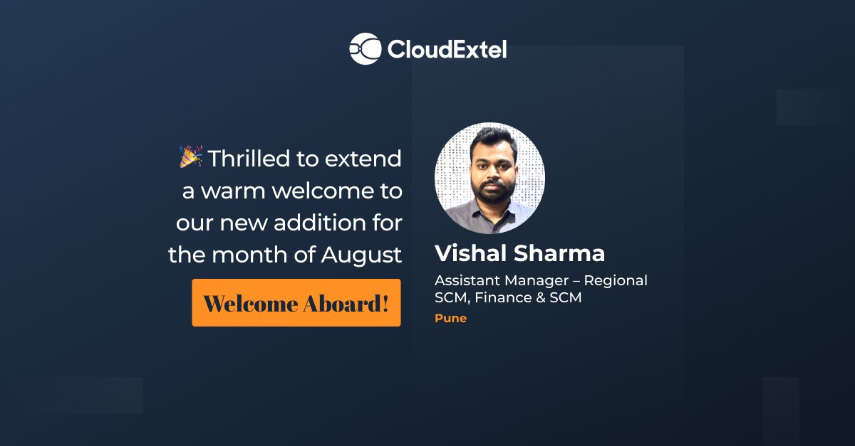 cloud_extel's tweet image. Fueling innovation with the people who make it happen! 

Thrilled to welcome Vishal Sharma as Assistant Manager – Regional SCM, Finance &amp;amp; SCM.

Welcome aboard, Vishal! 

#WelcomeToCloudExtel #5GIndia #NaaS