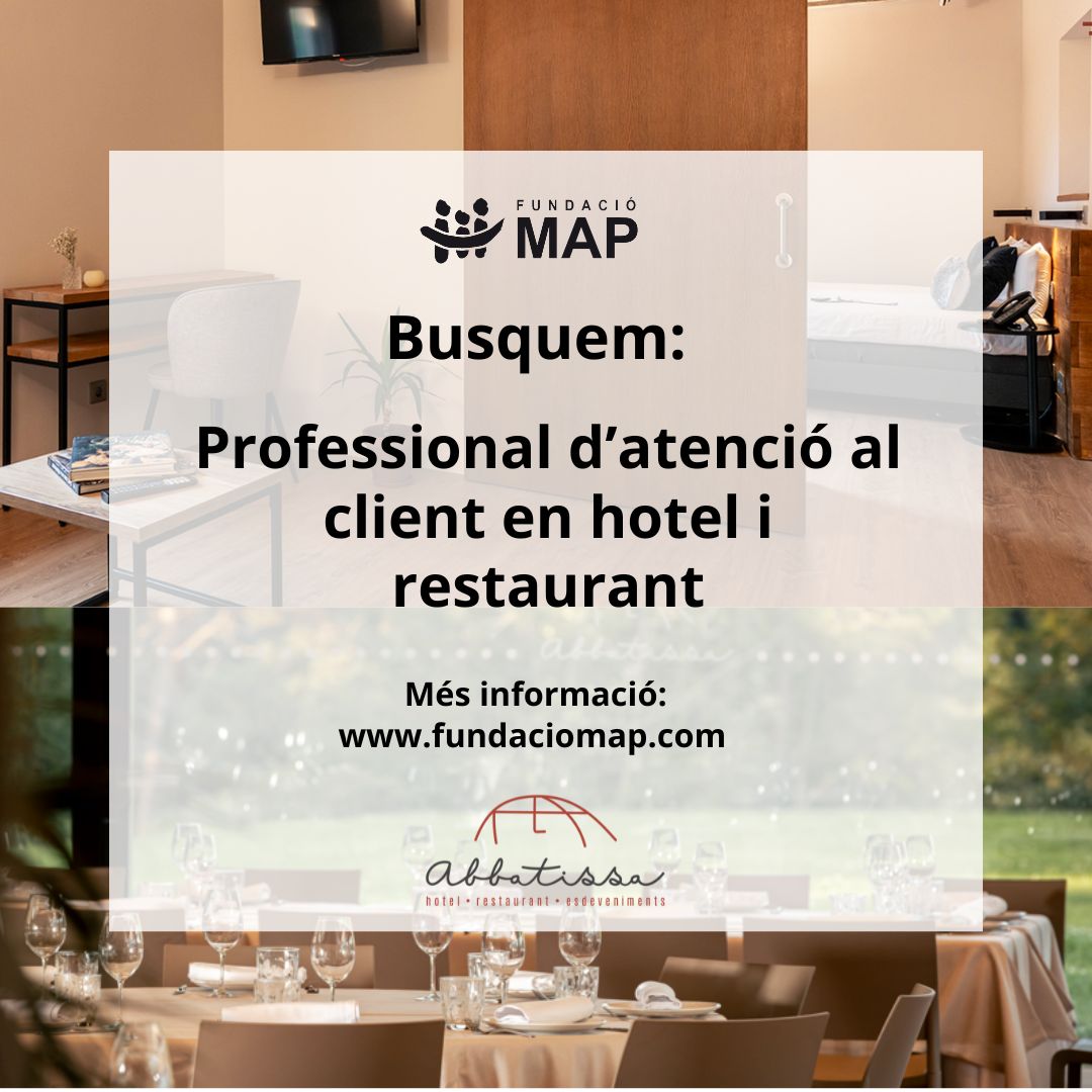 📌 Busquem professional d'atenció al client per l'hotel restaurant Abbatissa de Sant Joan de les Abadesses, gestionat per la Fundació MAP.

👉 Més informació: fundaciomap.org/ofertes-feina/

#Feina #Oferta #Turisme #SantJoandelesAbadesses #Ripollès