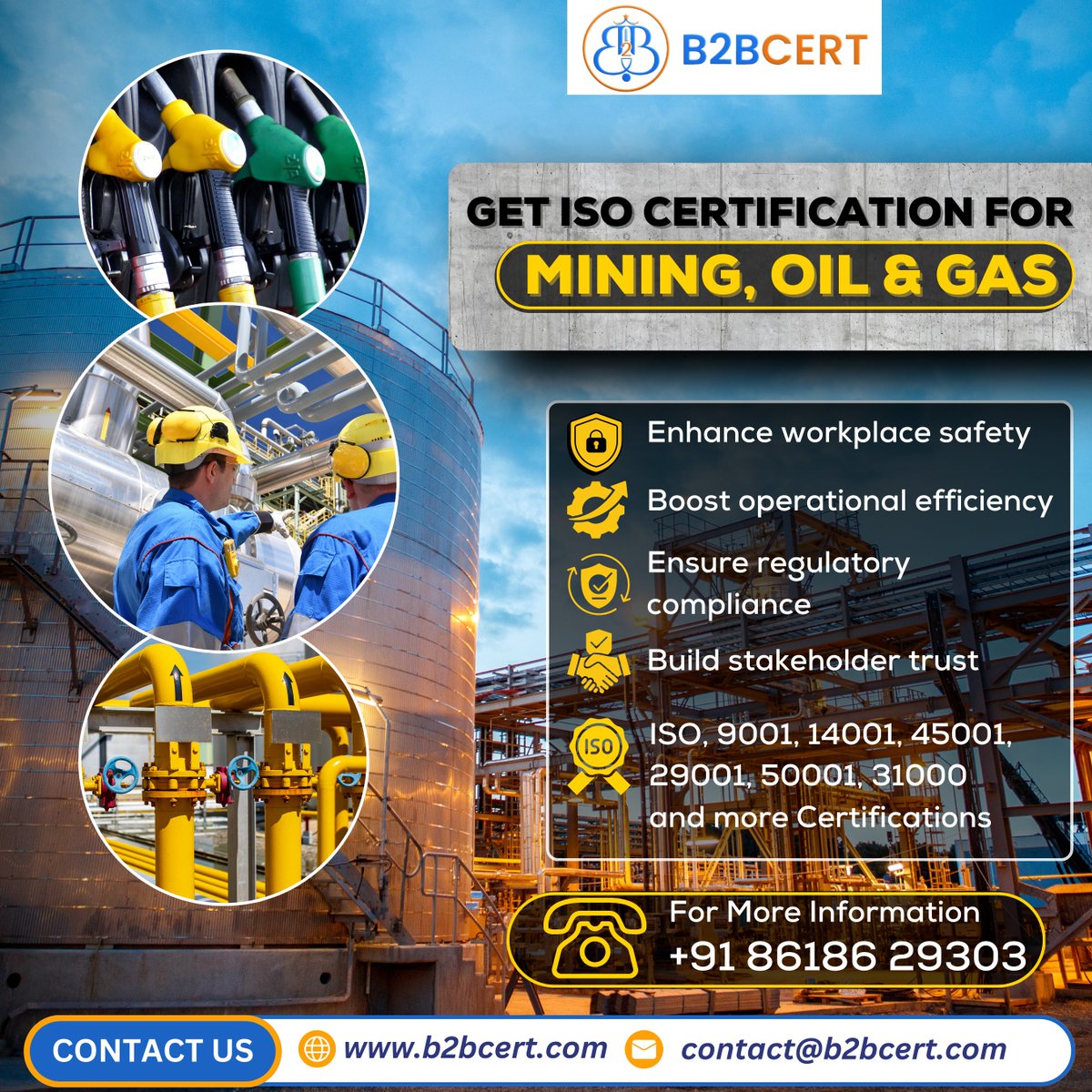 b2bcert's tweet image. ISO Certification for Mining &amp;amp; Oil &amp;amp; Gas Industry 

#ISOCertification #MiningIndustry #OilAndGas #WorkplaceSafety #Sustainability #QualityStandards #ISO9001 #ISO14001 #ISO45001 #ISO50001 #EnergyManagement #GlobalStandards #Bangalore #India #SaudiArabia #SouthAfrica #Kuwait #Qatar