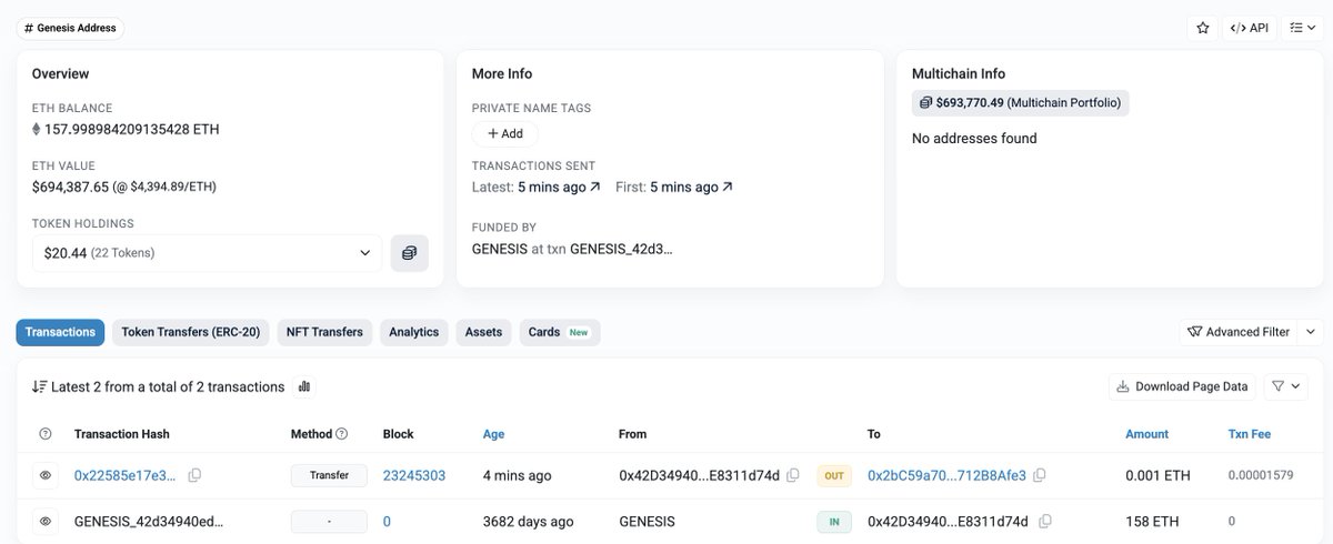 Screenshot of the Ethereum wallet transaction on Etherscan