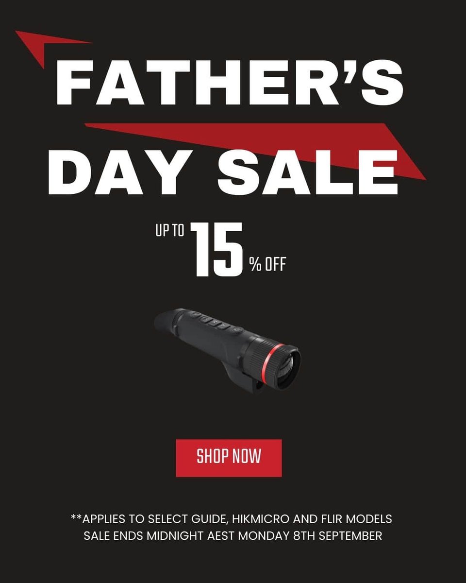 Primalhunteraus's tweet image. Still hunting for a Father’s Day gift? 🦌

Save up to 15% on GUIDE, HIKMICRO &amp;amp; FLIR. Thermal monoculars and scopes Dad will love.

🔥 Ends Midnight AEST, Mon 8 Sept!

👉 Shop now: primalhunter.com.au/collections/pr… 

#FathersDaySale #AussieHunters#hikmicro #guidesensmart #primalhunteraus