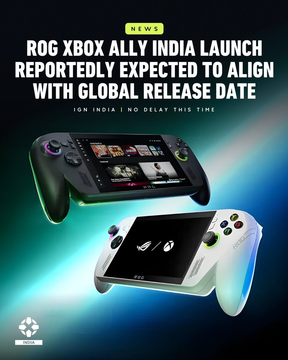 The ROG Xbox Ally X and ROG Xbox Ally may launch in India on Oct 16, 2025, lining up with the global release, per reports.

Pricing is still unconfirmed, but leaks suggest the base model at ~₹60K and the upgraded Ally X at ~₹90K.

#ROGAlly #XboxIndia #IGNIndia #GamingNews