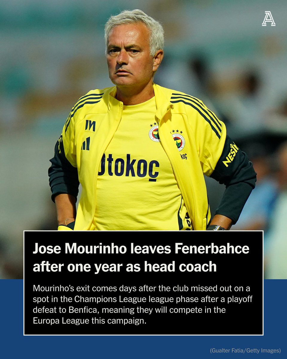Jose Mourinho has left his position as Fenerbahce head coach after just one season at the club.

The 62-year-old was appointed at the Istanbul club in 2024 and oversaw a second-place finish in the Turkish Super Lig, 11 points behind champions Galatasaray.

Fenerbahce were