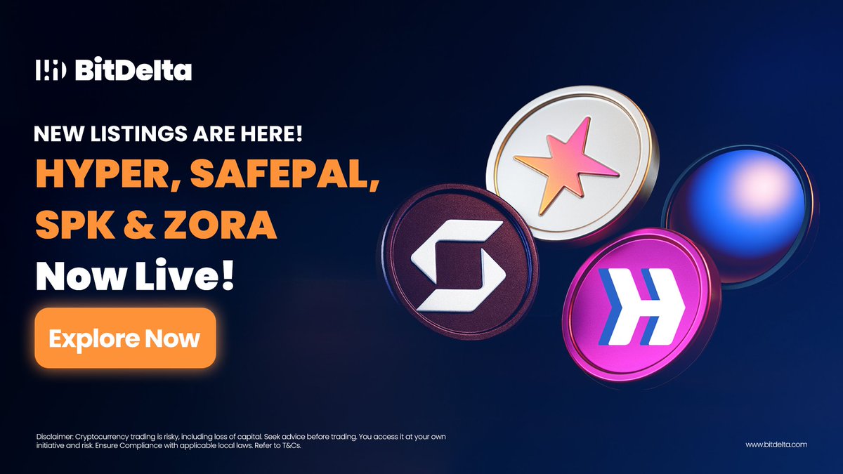 bitdelta's tweet image. 🚀 This Week is Unstoppable!
New tokens have joined the BitDelta Family:
💠 $HYPER | $SFP | $SPK | $ZORA
Explore Now🔛bitdeltaexchange.onelink.me/P3hj/d1swoiba
#Hyper #SFP #CryptoTrading #Newlisting #BitDelta