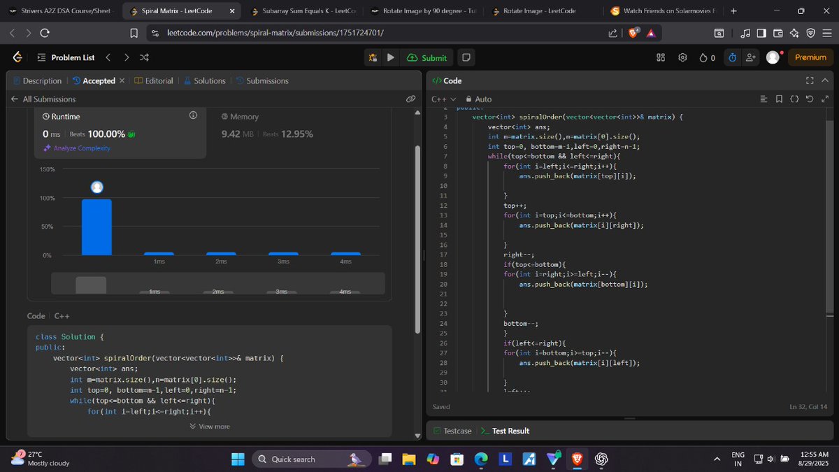 sahu_ipesh's tweet image. Day 8 of #100daysofcode  

 -&amp;gt; Solved: Rotate Image, Subarray Sum Equals K, Spiral Matrix on LeetCode

-&amp;gt;Started learning JavaScript too:learned about var,let and const.
#buildinpublic #dsa #WebDev