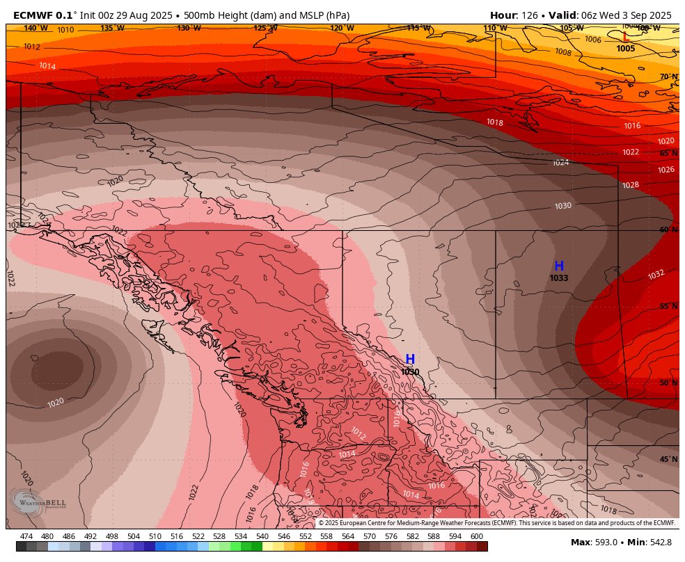 ElijahBman's tweet image. Sorry for late post I forgot lol. Very strong ridge over us will bring even hotter temps and fire potential over next week or so starting Monday. Portland could easily reach 100f with up to 90f for Vancouver Seattle. I’ll do a much better post tmr lunch. #bcstorm #bcheat