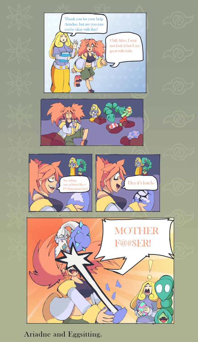 GaddyIvan's tweet photo. Made this little comic with my characters and gemmon thought it was funny. #digimon #alysion #digimonalysion #digimoncardgame #gemmon #digifake #fakemon #comic #alice #gorgonmon #ariadne https://t.co/zvAR9l2Gu5