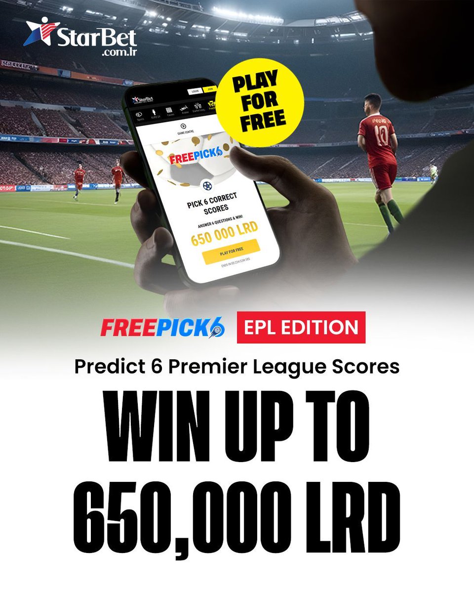 starbetliberia's tweet image. 🎯 FreePick6 is Here! ⚽🔥
Predict the correct scores of 6 matches each week and turn your football knowledge into BIG wins! 🏆
💡 Got the skills to be the ultimate winner? 
starbet.com.lr/splash/free2pl…
#StarbetLiberia #starbet #predictscore