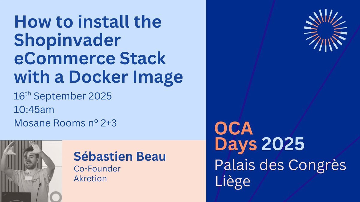 #OCADays2025

📣  How to install the Shopinvader eCommerce stack with a Docker image 
📣  Sébastien Beau from Akretion
📣 More details: odoo-community.org/event/oca-days… 

📅  16th September 2025
⏰ 10:45am
🎟️ Register here: odoo-community.org/event/oca-days…