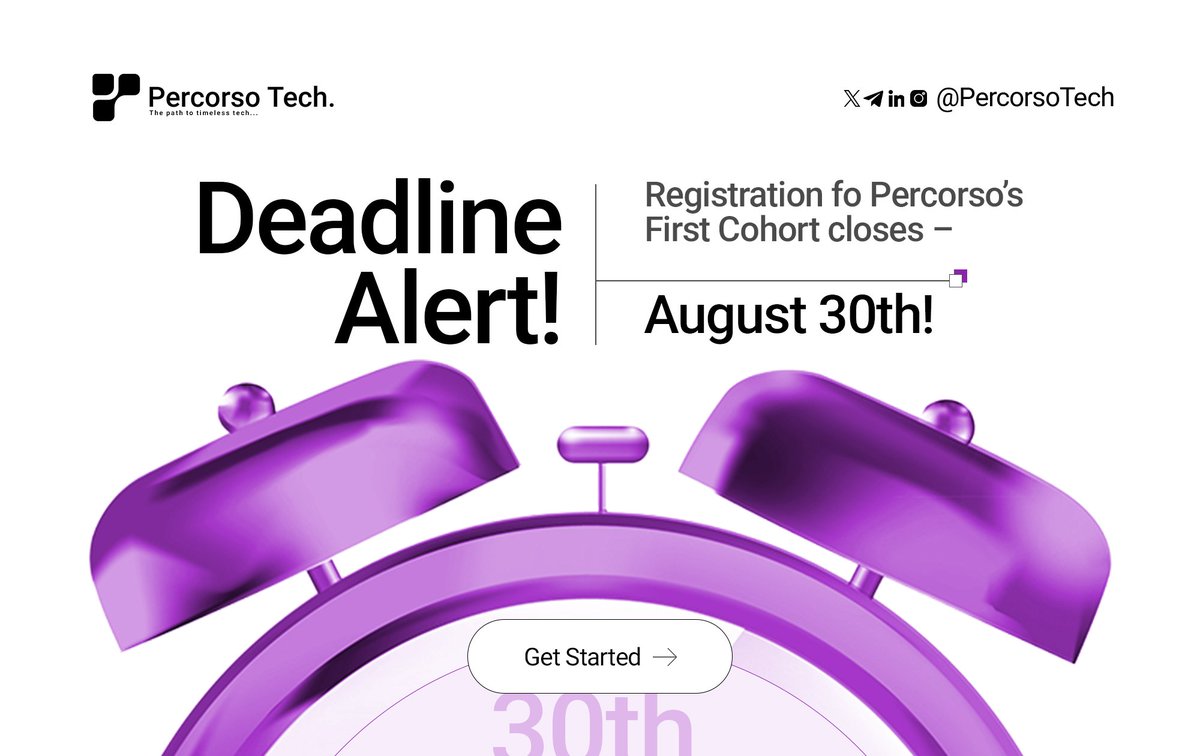 PercorsoTech's tweet image. 🚨 Deadline Alert!
Registration for Percorso’s First Cohort closes August 30th!
This is your chance to start your journey into AI, Coding, Design & Data with the right guidance. Don’t miss out.
📌 Lock in your spot today!
#Tech #PercorsoTech #LearnTech