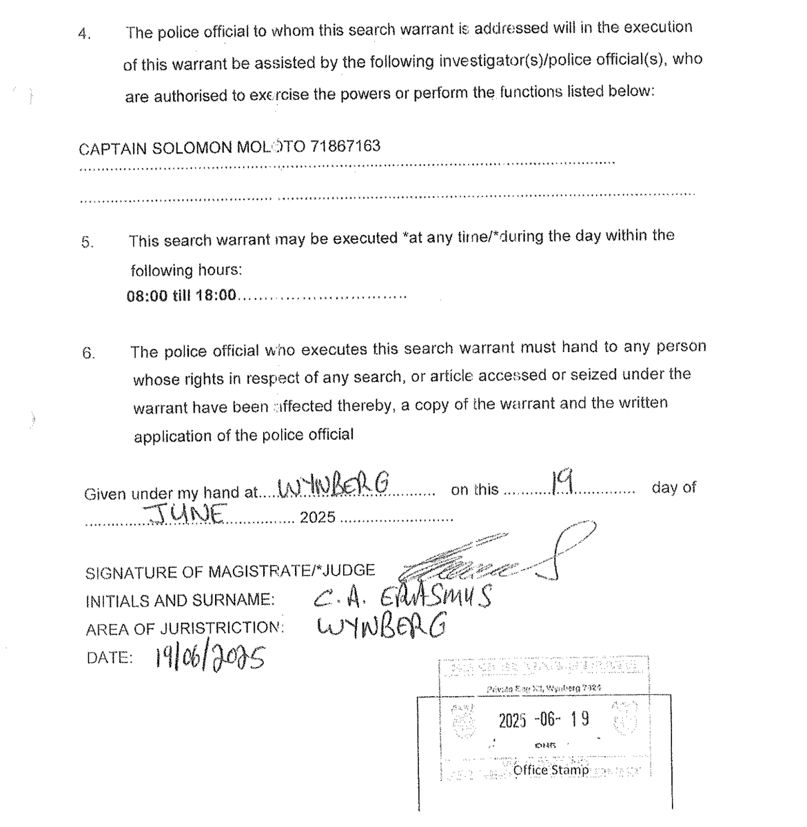 Cape Town mayor <a href="/geordinhl/">Geordin Hill-Lewis</a> asked me which judge signed off on the search warrant for the seizure of my phone... I just re-read the warrant. Here you go.