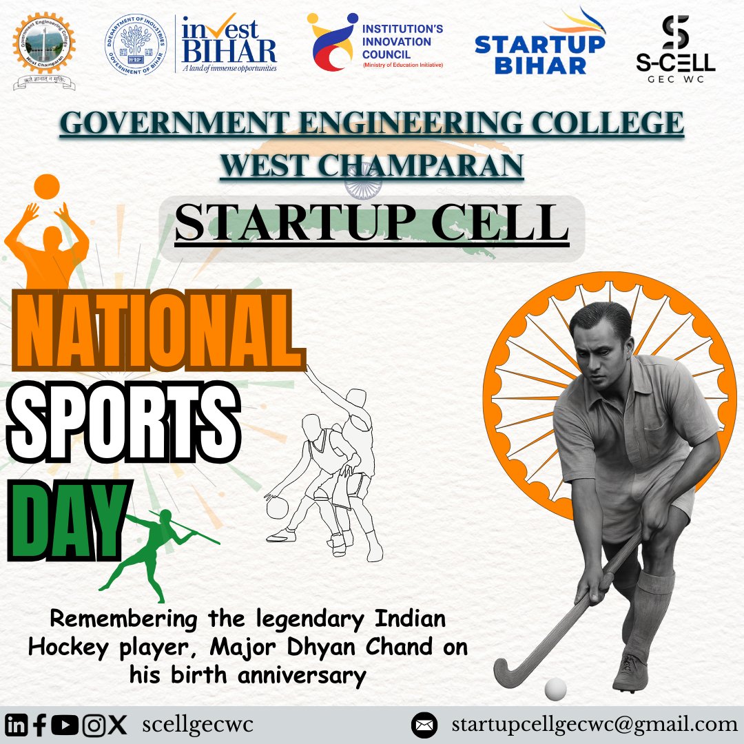 scellgecwc's tweet image. 🏅 &quot;On this National Sports Day, let’s celebrate the spirit of teamwork, dedication, and perseverance – qualities that every athlete and every entrepreneur share!&quot;#startupcell #scellgewc #startupbihar #startupindia #Entrepreneurship #innovation