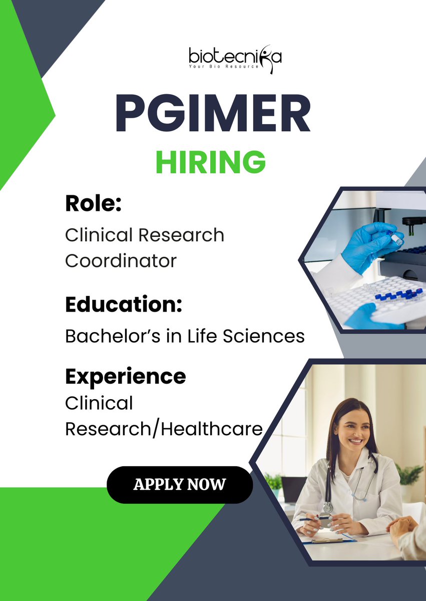 biotecnika's tweet image. 𝗘𝘅𝗰𝗶𝘁𝗶𝗻𝗴 𝗜𝗻𝘁𝗲𝗿𝗻𝘀𝗵𝗶𝗽 𝗢𝗽𝗽𝗼𝗿𝘁𝘂𝗻𝗶𝘁𝘆 𝗳𝗼𝗿 𝗖𝗹𝗶𝗻𝗶𝗰𝗮𝗹 𝗥𝗲𝘀𝗲𝗮𝗿𝗰𝗵 𝗖𝗼𝗼𝗿𝗱𝗶𝗻𝗮𝘁𝗼𝗿𝘀 

Gain experience &amp;amp; build a strong research profile

👉Apply Now: btnk.org/intern-opportu…

#PGIMER #ClinicalResearch #InternshipAlert #LifeScienceInterns