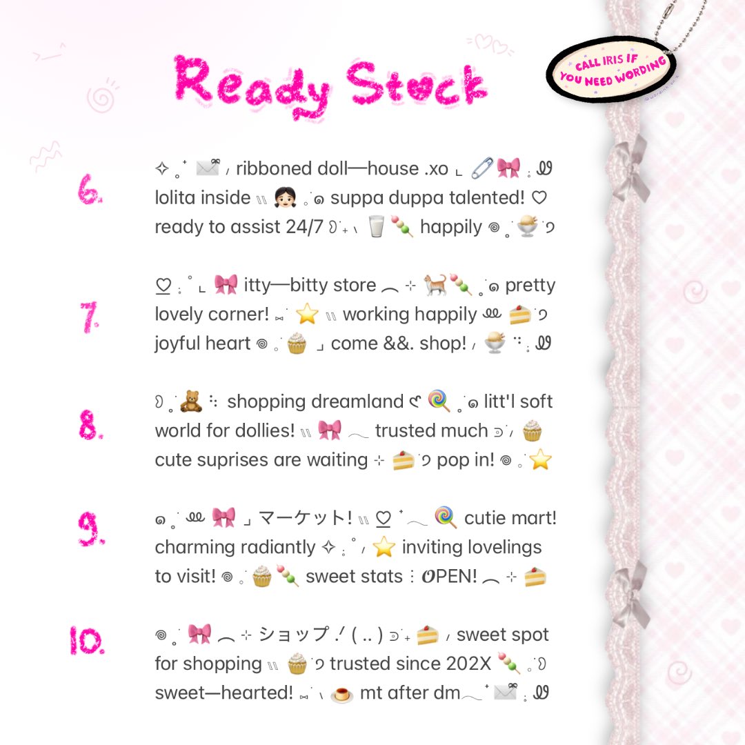 iris, wording! (@wordinh) on Twitter photo ⠀
kindly tap-tap repost, thx bb!  ♡
🎀  beep—beep  🥨📞  ..  spotted in sight  :  iris' ready stock just dropped!  < BIO WORDING >  ♡⃞  price's 3.500 / each  ⭐️  get your beloved bio via dm  ..  ✉️  
t. #zonaba #zonauang rs ba needs ⠀
kindly tap-tap repost, thx bb!  ♡
🎀  beep—beep  🥨📞  ..  spotted in sight  :  iris' ready stock just dropped!  < BIO WORDING >  ♡⃞  price's 3.500 / each  ⭐️  get your beloved bio via dm  ..  ✉️  
t. #zonaba #zonauang rs ba needs