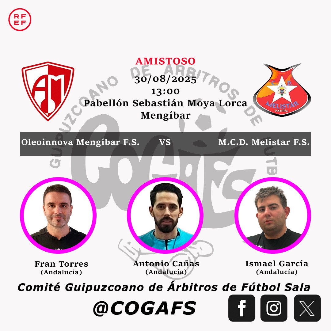 CoGAFS's tweet photo. 🏆 Amistoso
👥 Fran Torres / Antonio Cañas
👤 Ismael García
@RFAFArbitros
@Mengibar_FS 🆚 @Melistar_FS
#futsal #aretofutbola #futsalreferee #referee #arbitro #arbitra #ctafs #rfef #mengibar #quenotelocuenten #cogafs https://t.co/JZVkkADoxm