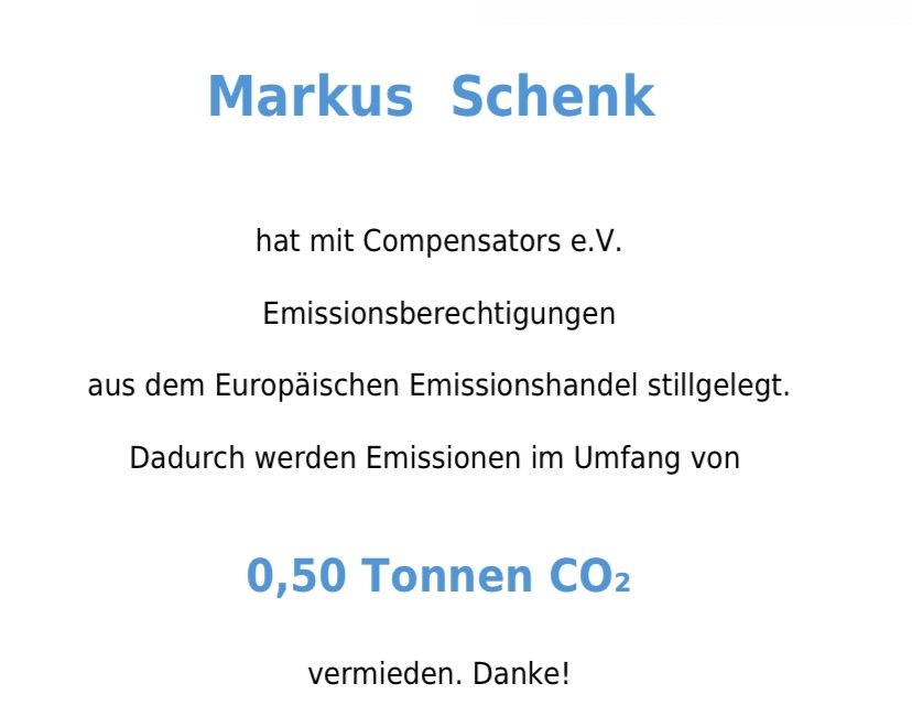 Habe eben mal kurz 500kg CO2-Emissionen in der EU verhindert 😉