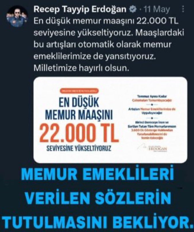 Hiç Dünya Lideri böyle yapar mı? Hiç verilen hak geri alınır mı?
  Çok yazık ki öyle oldu.#EmekliMemur un seyyanen zam hakkı         Cumhurbaşkanınca verileceğine dair  söz verilmesine rağmen ,vermemek için bir gecede hukuksuzca KHK ile elinden alındı.

<a href="/RTErdogan/">Recep Tayyip Erdoğan</a> 
<a href="/tcbestepe/">T.C. Cumhurbaşkanlığı</a>