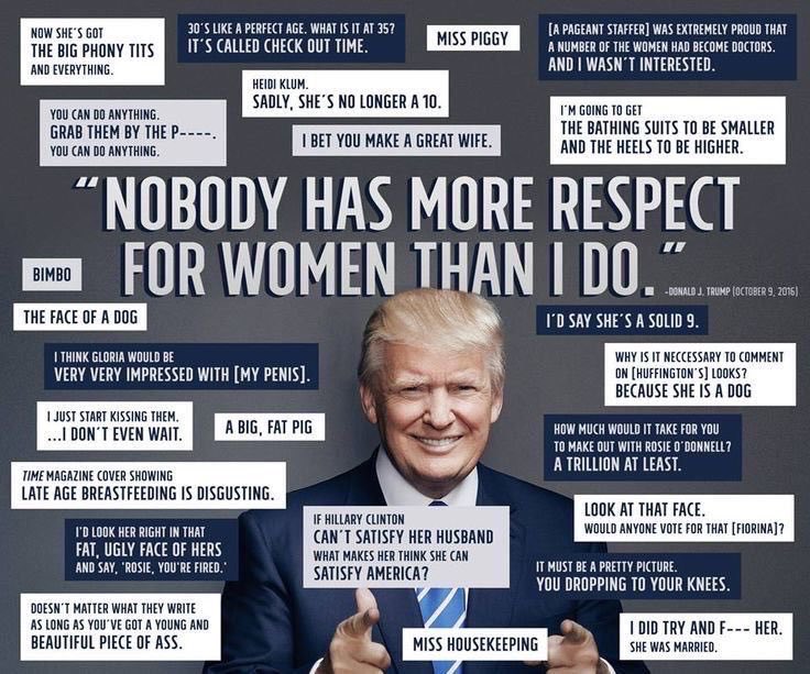 Dude who paid $130,000 of campaign money to hide the fact he boinked a porn star while his 3rd wife was pregnant with his 5th child from three different women says what?