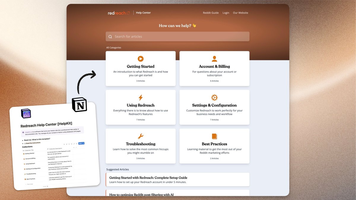 Dominik Sobe γ (@sobedominik) on Twitter photo Spending the day today FINALLY creating <a href="/tryredreach/">Redreach β Get Customers From Reddit π°</a> help center with <a href="/HelpkitHQ/">Help Kit β Turn Notion into a Help or Doc site</a> and it's starting to look GOOOD
ngl i am biased AF but I love using HelpKit for support docs
i write everything conveniently in Notion and HelpKit turns it into a UX optimized site Spending the day today FINALLY creating <a href="/tryredreach/">Redreach β Get Customers From Reddit π°</a> help center with <a href="/HelpkitHQ/">Help Kit β Turn Notion into a Help or Doc site</a> and it's starting to look GOOOD
ngl i am biased AF but I love using HelpKit for support docs
i write everything conveniently in Notion and HelpKit turns it into a UX optimized site