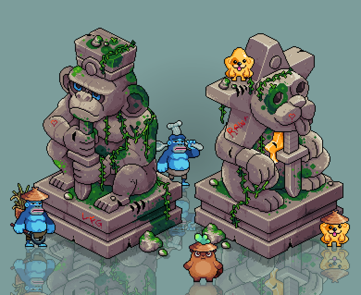 🏯🌿 Temple of Giants: The Alliance is Formed 🌿🏯

The Dynos and <a href="/RonkeOnRon/">Ronin Monke</a> have finally met their new friends, prank-loving <a href="/Moku_HQ/">Moku✨</a> and cosmic good boy <a href="/KanstarWorld/">KANSTAR 💫</a> 🐶.

Four allies, one chaotic squad, now teaming up for the adventures ahead.
Their first stop? A mysterious