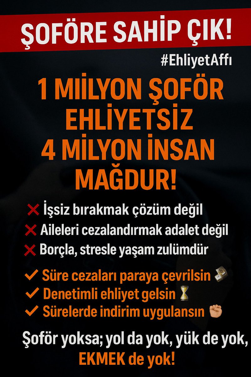 ŞOFÖRE SAHİPÇIK!
#EhliyetAffı
Komisyondan ehliyet affi cikmali