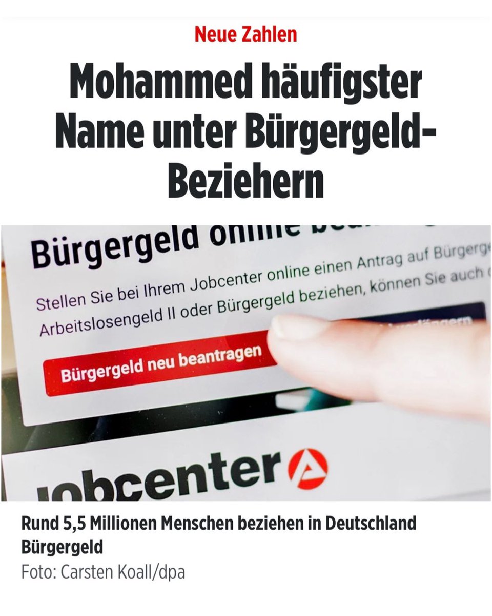 Zwei Meldungen: 

1. Deutschland hat erstmals seit zehn Jahren wieder 3 Millionen Arbeitslose. 

2. Mohammed ist der häufigste Vorname unter Bürgergeld-Beziehern. 

Man muss kein Raketenwissenschaftler sein, um hier einen klaren Zusammenhang zu sehen. 

Wir Deutschen arbeiten