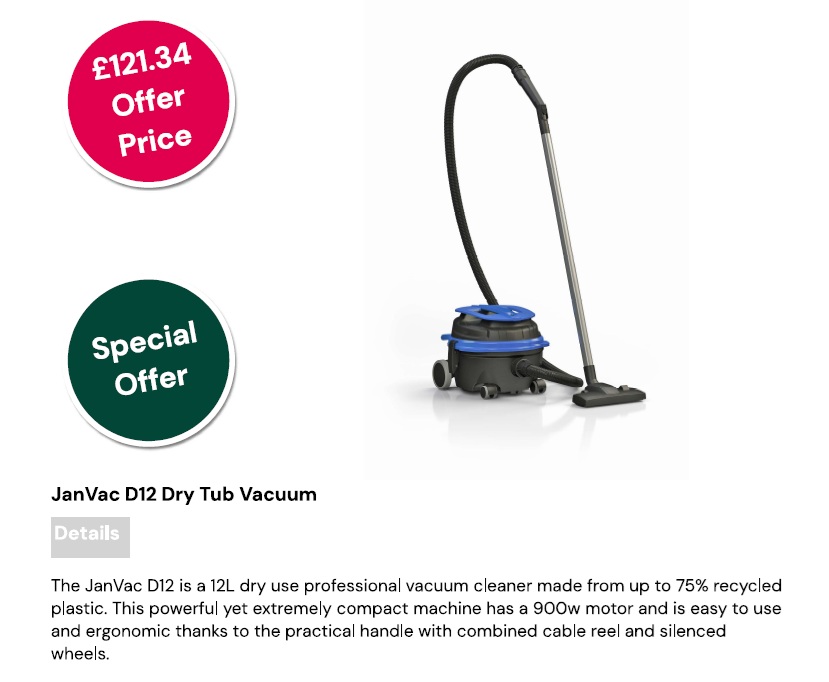 Grab yourself a bargain! In stock available for immediate sale. Normally £151.68 + VAT. Offer Price: £121.34 + VAT. Only whilst stocks last. #vacuum #offer #recycled #cleaningequpment #grimsby #scunthorpe #hull #doncaster #Lincolnshire
hogarthonline.co.uk/?i=886196