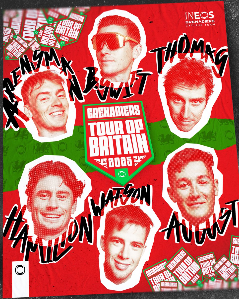It’s time to come home...

Your INEOS Grenadiers for the <a href="/TourofBritain/">Lloyds Tour of Britain</a> 🇬🇧❤️

➡️ <a href="/GeraintThomas86/">Geraint Thomas</a> 
➡️ <a href="/ThymenArensman/">Thymen Arensman</a> 
➡️ <a href="/swiftybswift/">Ben Swift</a> 
➡️ <a href="/samuel_wats0n/">Sam Watson</a> 
➡️ <a href="/lucashamilton8/">Lucas Hamilton</a> 
➡️ AJ August