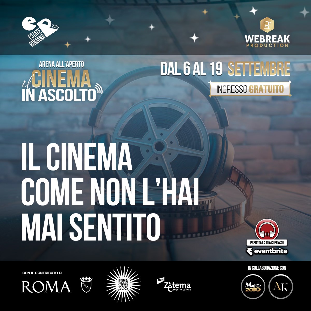 Vi aspettiamo dal 𝟔 𝐚𝐥 𝟏𝟗 𝐬𝐞𝐭𝐭𝐞𝐦𝐛𝐫𝐞 2025, l’arena all'aperto '𝐈𝐥 𝐂𝐢𝐧𝐞𝐦𝐚 𝐢𝐧 𝐀𝐬𝐜𝐨𝐥𝐭𝐨' nel Parco del Polo Civico di V.le Aldo Ballarin (Roma) si trasforma in un grande spazio di comunità con 14 serate 𝐝𝐢 𝐂𝐢𝐧𝐞𝐦𝐚 𝐢𝐧 𝐂𝐮𝐟𝐟𝐢𝐚.