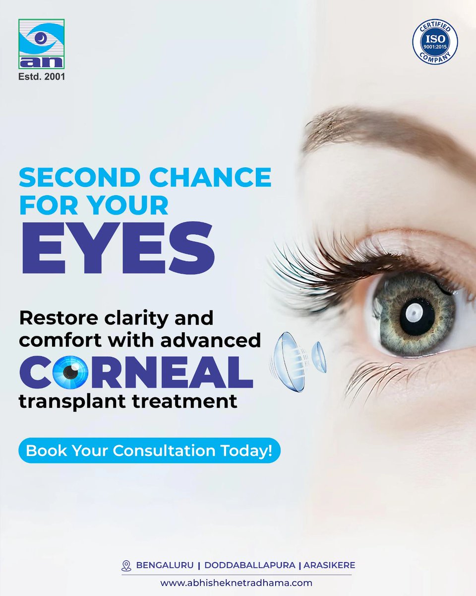 Your vision is priceless. 🌟 Corneal conditions can blur your sight — but advanced corneal transplants help restore clarity and confidence.

📞 +91 77957 15203 | 🌐 abhisheknethradhama.com

#AbhishekNethradhama #CornealTransplant #VisionRestoration #ClearVision #EyeCare