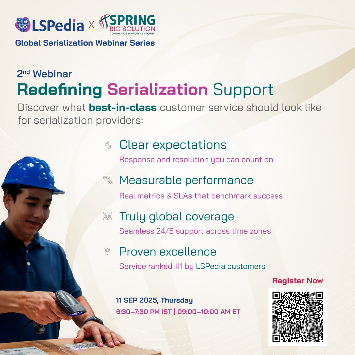 springbiosol's tweet image. Legacy Serialization System & Long Delays ≠ Good Support.
What does great customer service look like?
Webinar: 11 Sep 2025
Hosted by: @LSPedia & Spring Bio Solution
7:30 PM IST | 10:00 AM ET
Register: register.gotowebinar.com/register/90845…
#SerializationWebinar #SpringBioSolution #LSPedia