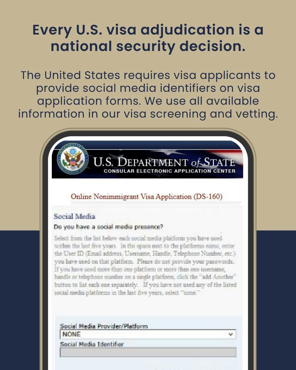 📣 Visa applicants, take note!
If you’re applying for a student visa (F, M, or J category visa), make sure your social media accounts are set to public. This helps with the identity and admissibility checks required by U.S. law.
🚫 Not including this info could result in a visa