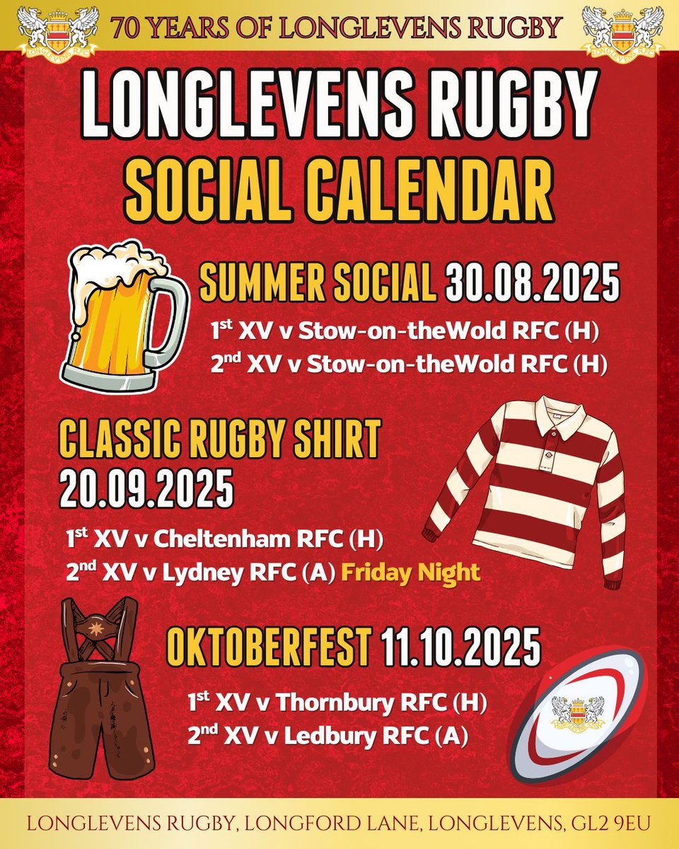 Longlevens Rugby (@longlevensrugby) on Twitter photo π SUPPORTERS LUNCH π
Join us TOMORROW for a supporters lunch followed by the final pre-season match of the summer against Stow-on-the-Wold RFC, and that summer social! ππΊπͺ #UTFG
To book contact: chairman@longlevensrugby.com | 07712779639 π SUPPORTERS LUNCH π
Join us TOMORROW for a supporters lunch followed by the final pre-season match of the summer against Stow-on-the-Wold RFC, and that summer social! ππΊπͺ #UTFG
To book contact: chairman@longlevensrugby.com | 07712779639