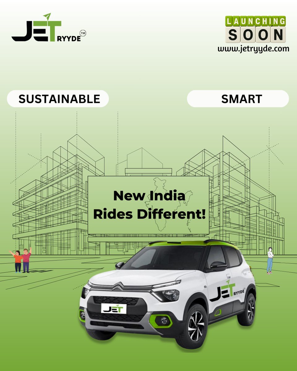 jetryyde's tweet photo. India is moving forward, and so should the way we travel. With JET Ryyde, every ride is a step towards a smarter, greener, and more sustainable tomorrow. 🌍⚡ #LAUNCHINGSOON
.
.
#JETRyyde #NewIndiaRidesDifferent #SmartMobility #SustainableTravel #ElectricCabs #SmartIndia https://t.co/4OqXyPjSvU