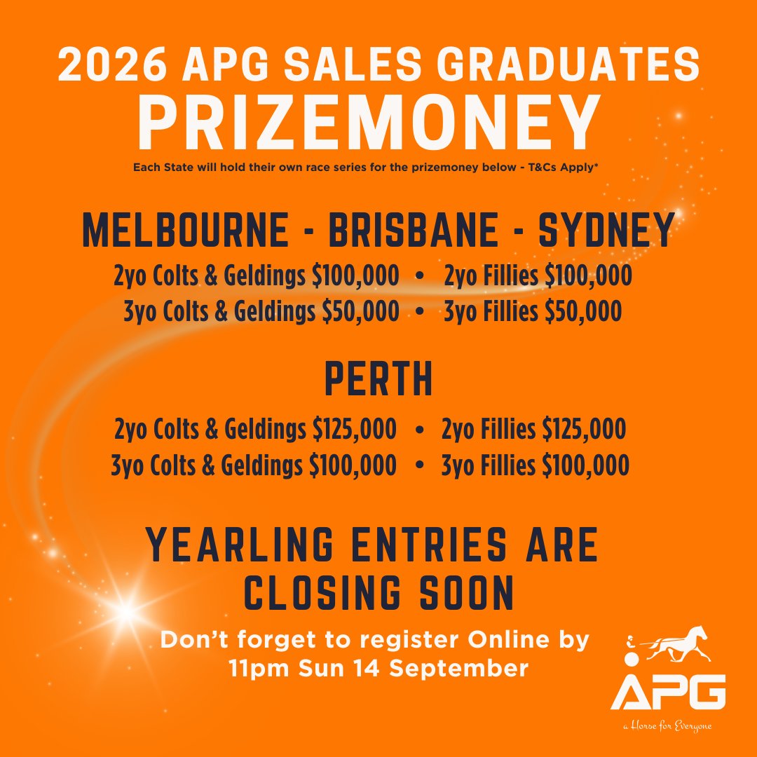 APG Ltd (@austpacinggold) on Twitter photo 💥$1.35 MILLION in prizemoney!💥
#APG 2026 Sales Graduates (#Pacers) will race for more prizemoney across WA, VIC, NSW & QLD than anywhere else in Australia. 💥$1.35 MILLION in prizemoney!💥
#APG 2026 Sales Graduates (#Pacers) will race for more prizemoney across WA, VIC, NSW & QLD than anywhere else in Australia.
