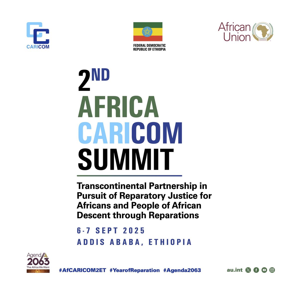 dawit_tsion's tweet photo. From Africa to the Caribbean, one voice, one vision. ๐ The 2nd Africa-CARICOM Summit is happening in Addis Ababa, Ethiopia ๐ช๐น on 6โ7 Sept 2025. #YearofReparation #AfCARICOM2ET https://t.co/Dy2jFrPooN