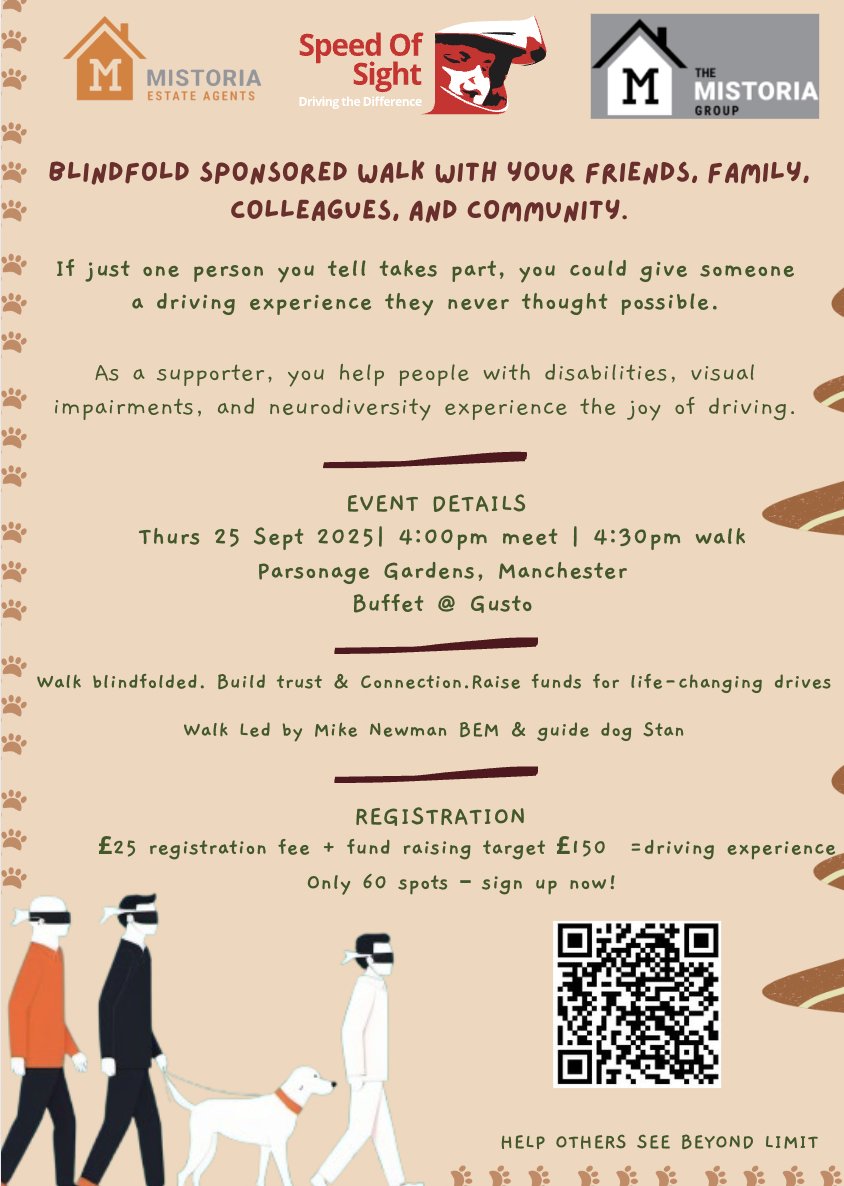 Ready for an event with a twist?

<a href="/speedofsightorg/">Speed of Sight</a> #BlindfoldNetwalking | 25 Sep in #Manchester!

Walk in pairs, one person blindfolded, to #BuildTrust and understand navigating without sight.

#BookNow - speedofsight.org/news-and-event…

#NetworkingWithPurpose #DisabilityAwareness