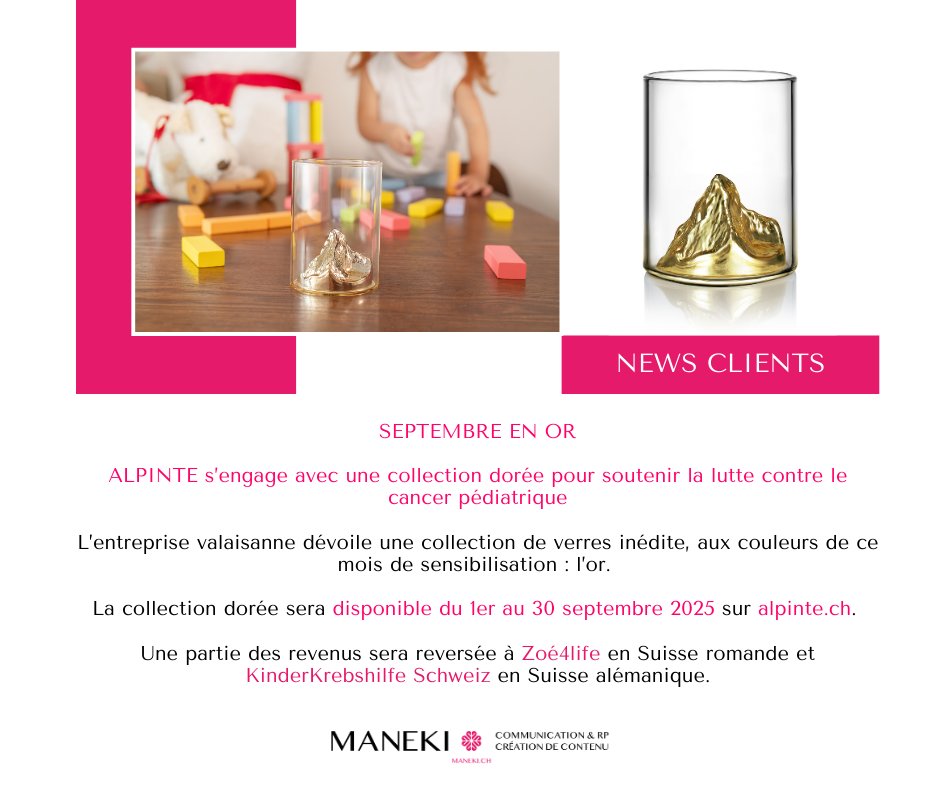 maneki_rp's tweet image. 𝗤𝘂𝗼𝗶 𝗱𝗲 𝗻𝗲𝘂𝗳 𝗰𝗵𝗲𝘇 𝗻𝗼𝘀 𝗰𝗹𝗶𝗲𝗻𝘁𝘀 ? Pour Septembre en Or, #Alpinte s’engage avec une collection de verre inédite dorée pour soutenir la lutte contre le cancer pédiatrique maneki.ch/pressroom/alpi…