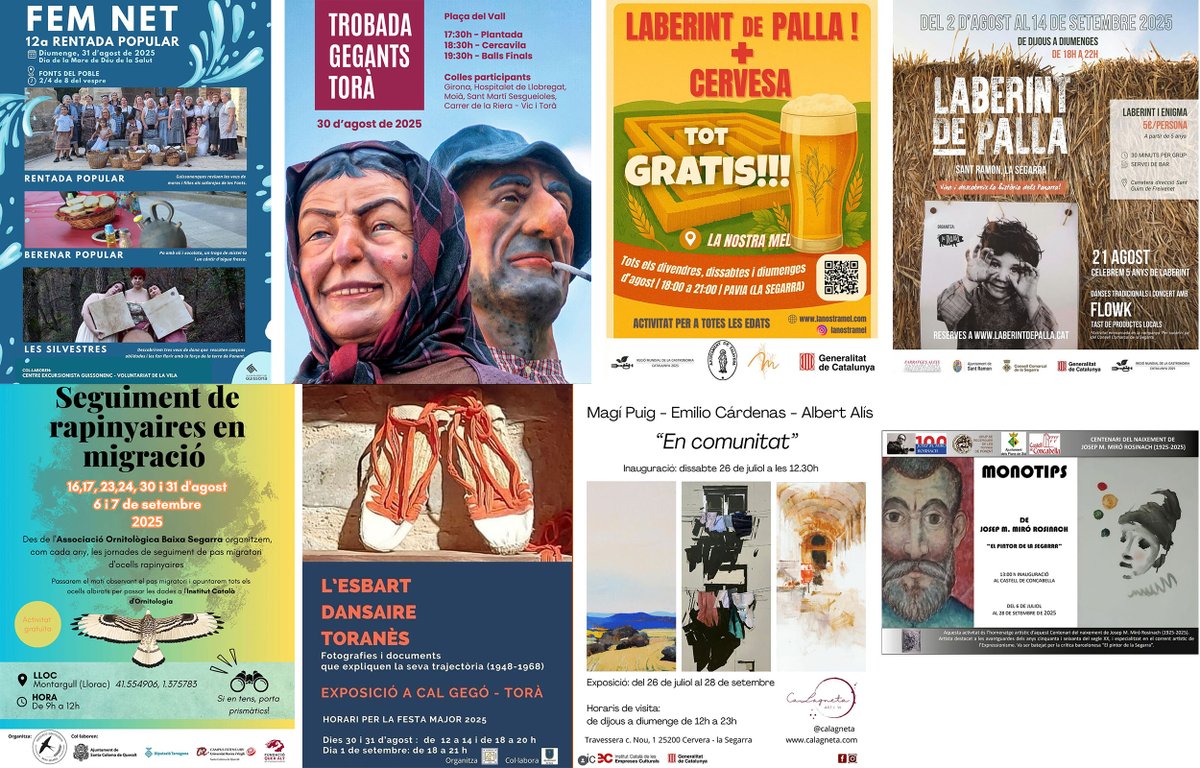 Som Segarra (@somsegarra) on Twitter photo Sense plans per al cap de setmana? #festesmajors #aquelarre #festes #laberints #expos i #visites, viu l'#estiusegarra!
<a href="/lasegarra/">La Segarra</a> <a href="/paeriacervera/">Paeria de Cervera</a> <a href="/aquelarre_cerve/">Aquelarre de Cervera</a> <a href="/viladetora/">Torà on-line</a> <a href="/TurismedeFores/">Turisme de Forès</a> <a href="/TurismeGuissona/">Oficina de Turisme de Guissona</a> <a href="/valldellobregos/">Vall del Llobregós</a> <a href="/CConcabella/">Castell de Concabella</a> <a href="/Espitllera/">L'Espitllera Fòrum d’Estudis Segarrencs (EFES)</a>
ℹ️ visit.somsegarra.cat Sense plans per al cap de setmana? #festesmajors #aquelarre #festes #laberints #expos i #visites, viu l'#estiusegarra!
<a href="/lasegarra/">La Segarra</a> <a href="/paeriacervera/">Paeria de Cervera</a> <a href="/aquelarre_cerve/">Aquelarre de Cervera</a> <a href="/viladetora/">Torà on-line</a> <a href="/TurismedeFores/">Turisme de Forès</a> <a href="/TurismeGuissona/">Oficina de Turisme de Guissona</a> <a href="/valldellobregos/">Vall del Llobregós</a> <a href="/CConcabella/">Castell de Concabella</a> <a href="/Espitllera/">L'Espitllera Fòrum d’Estudis Segarrencs (EFES)</a>
ℹ️ visit.somsegarra.cat