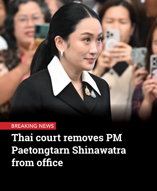 NikkeiAsia's tweet image. BREAKING: Thailand&apos;s Constitutional Court on Friday removed PM Paetongtarn Shinawatra from office over her handling of the border dispute with Cambodia.
s.nikkei.com/41PZ0ED