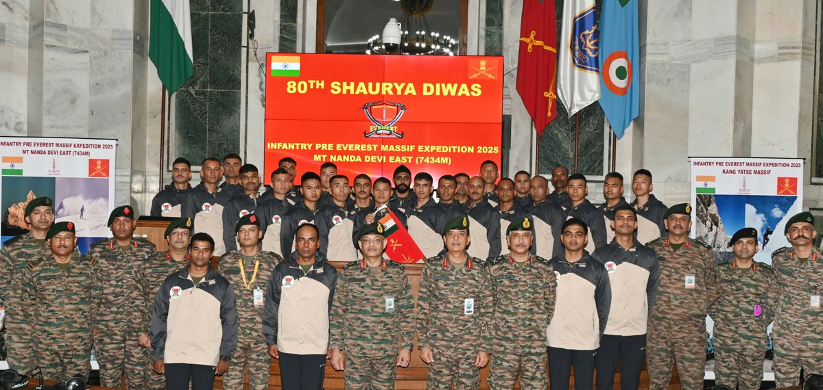 Lieutenant General Pushpendra Singh, #VCOAS today flagged off “#Infantry Pre Everest Massif Mountaineering Expedition 2025” to Mount Nanda Devi East (7434m). The expedition to Mount Nanda Devi East is being conducted from 05 September to 10 October 2025 and will comprise of 41
