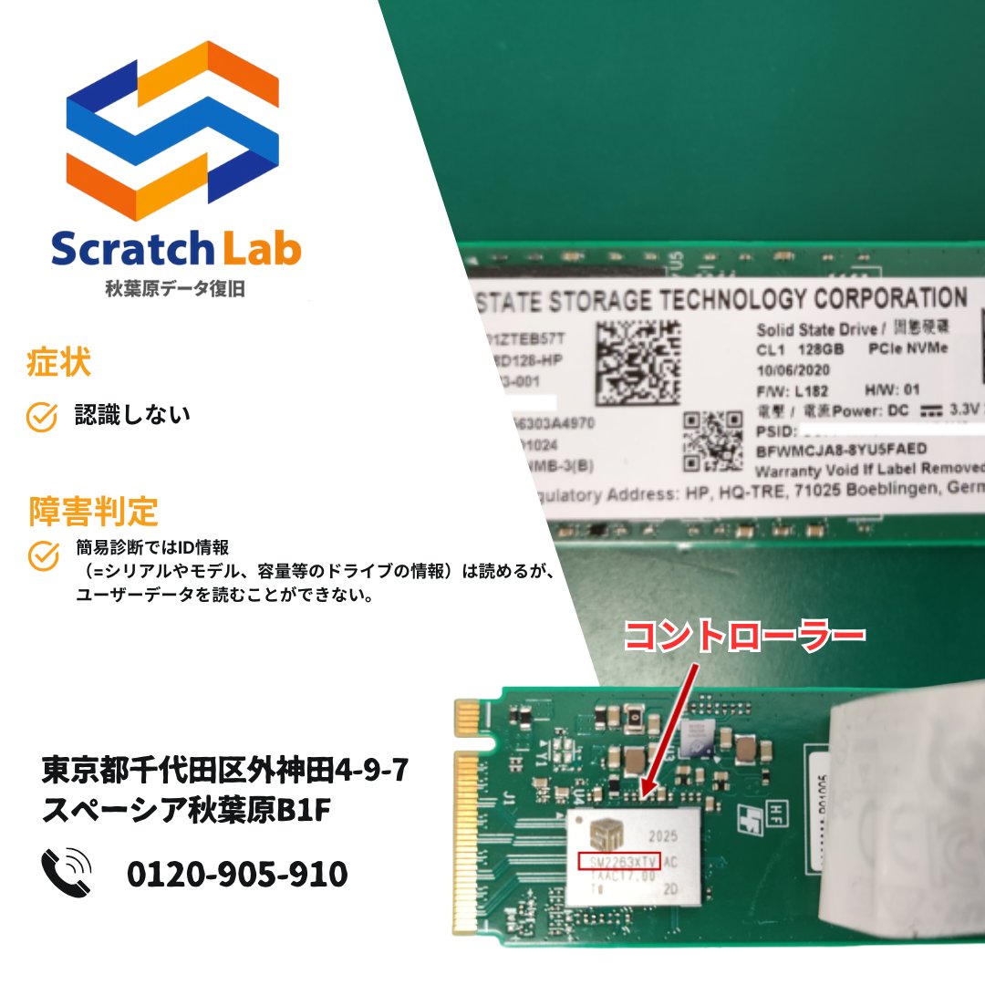 scratchlab_data's tweet photo. 他社で「認識しない」とされたSSDも諦めないでください。
秋葉原【Scratch Lab】では中度物理障害SSDの復旧実績多数。
今回もHP製NVMe SSD(CL1-8D128-HP)から
✅70GB・約25万件のデータ復旧に成功✨

詳細👉 https://t.co/jabzJ6Cgll
#データ復旧 #SSD修理 #NVMe復旧 #ScratchLab #秋葉原 https://t.co/cuY7huR3uK