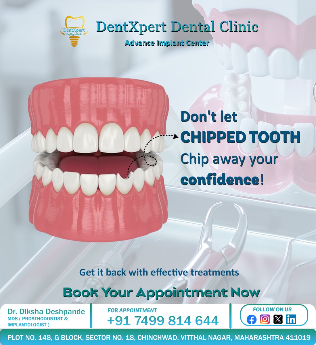 Dentxpert_'s tweet photo. Chipped or broken front teeth? 🦷
DentXpert Dental Clinic restores your smile with natural-looking composite restorations — quick, seamless &amp; effective. ✨
📍 Chinchwad, Pune
📞 +91 7499 814 644
IG: @dentxpertdentalclinic

#DentalCare #SmileRestoration #Dentist https://t.co/XJzT9Liama