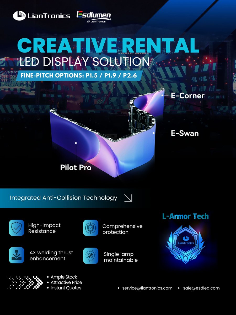 EsdlumenLED's tweet image. Introducing our upgraded Creative Rental LED Solution—built tough with L-Armor Tech at its core! This integrated anti-collision system isn't just “protection”— it's engineered to brush off bumps, jolts, and rough moves that would leave ordinary screens damaged.
#RentalLED